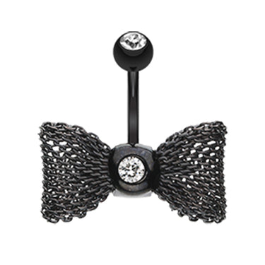 Metallic Mesh Bow Belly Rings - Fixed (non-dangle) Belly Bar. Navel Rings Australia.
