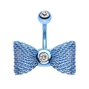 Metallic Mesh Bow Belly Rings - Fixed (non-dangle) Belly Bar. Navel Rings Australia.