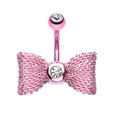 Metallic Mesh Bow Belly Rings - Fixed (non-dangle) Belly Bar. Navel Rings Australia.