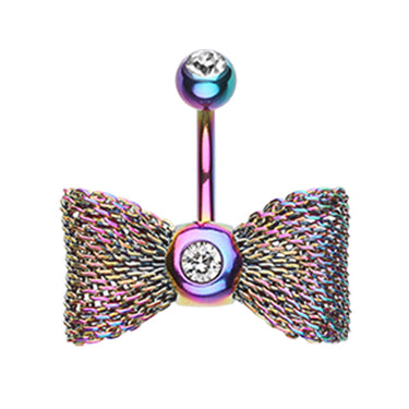 Metallic Mesh Bow Belly Rings - Fixed (non-dangle) Belly Bar. Navel Rings Australia.