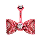 Metallic Mesh Bow Belly Rings - Fixed (non-dangle) Belly Bar. Navel Rings Australia.