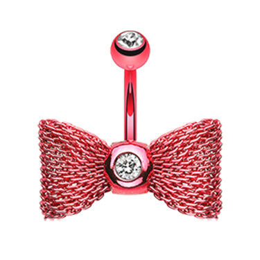 Metallic Mesh Bow Belly Rings - Fixed (non-dangle) Belly Bar. Navel Rings Australia.