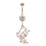 Kupu Kupu Pearl Butterfly Belly Bar - Dangling Belly Ring. Navel Rings Australia.