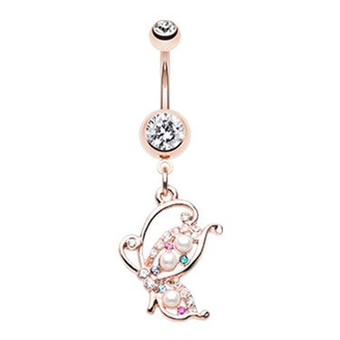 Kupu Kupu Pearl Butterfly Belly Bar - Dangling Belly Ring. Navel Rings Australia.