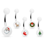 Cartoon Christmas Belly Button Rings - Basic Curved Barbell. Navel Rings Australia.
