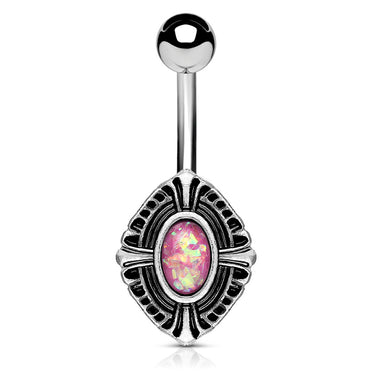 Celtic Cross Opal Belly Bar - Fixed (non-dangle) Belly Bar. Navel Rings Australia.