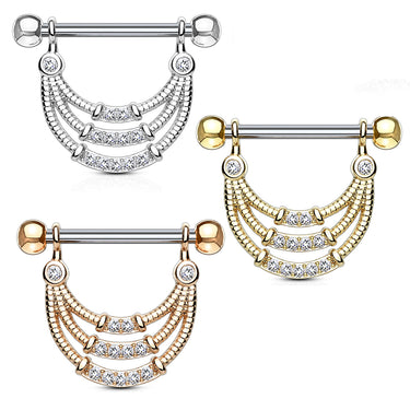 Seductive Temptress Chain Nipple Bar with Gold Plating - Nipple Ring. Navel Rings Australia.