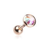 Classic Bezel Stud Earring with Rose Gold Plating. Tragus or Cartilage Piercings. - Earring. Navel Rings Australia.