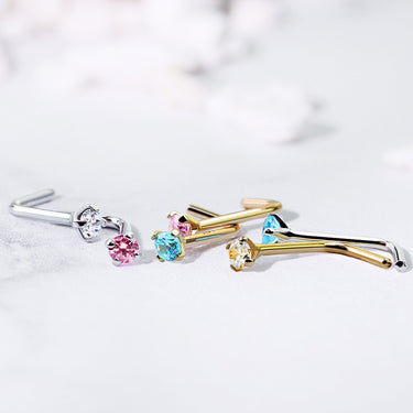 Classic Prong L-Bend Nose Ring in 14K White Gold - Nostril. Navel Rings Australia.