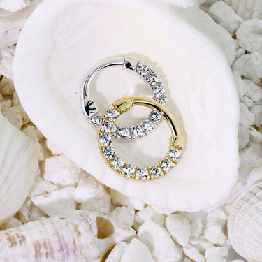 Classic Gem Pave Septum & Daith Hoop in White Gold - Septum. Navel Rings Australia.