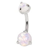 Classic Prong Opal Belly Bar - Basic Curved Barbell. Navel Rings Australia.
