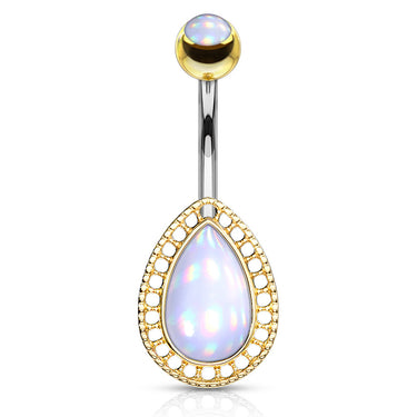 Lágrima Teardrop Illumini Belly Bar with Gold Plating - Fixed (non-dangle) Belly Bar. Navel Rings Australia.