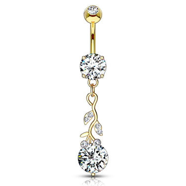 Classic Vine Belly Dangle with Gold Plating - Dangling Belly Ring. Navel Rings Australia.