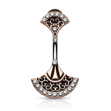 Ancient Cleopatra Charm Belly Ring in Rose Gold - Fixed (non-dangle) Belly Bar. Navel Rings Australia.