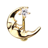 Crescent Moon Night Reverse Belly Ring in Gold - Reverse Top Down Belly Ring. Navel Rings Australia.