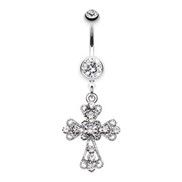 Vintage Cross Patonce Navel Bar - Dangling Belly Ring. Navel Rings Australia.