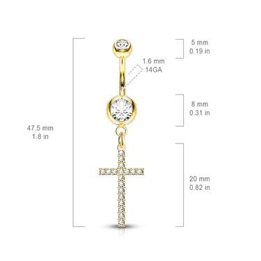 Adriel's Glittering Cross Belly Ring - Dangling Belly Ring. Navel Rings Australia.
