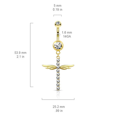 Winging It Cross Belly Dangle with Gold Plating - Dangling Belly Ring. Navel Rings Australia.