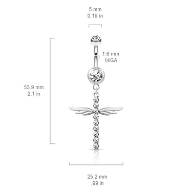 Winging It Cross Belly Dangle with Rose Gold Plating - Dangling Belly Ring. Navel Rings Australia.