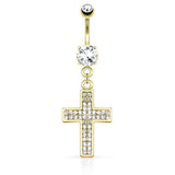 Galilee Cross Navel Ring with Gold Plating - Dangling Belly Ring. Navel Rings Australia.