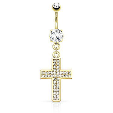 Galilee Cross Navel Ring with Gold Plating - Dangling Belly Ring. Navel Rings Australia.
