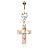 Galilee Cross Navel Ring with Rose Gold Plating - Dangling Belly Ring. Navel Rings Australia.