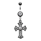 Scattered Jewelled Cross Belly Dangle - Dangling Belly Ring. Navel Rings Australia.