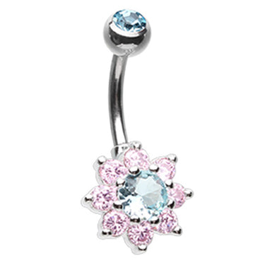 Pastel Crystal Flower Belly Rings - Fixed (non-dangle) Belly Bar. Navel Rings Australia.