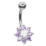 Pastel Crystal Flower Belly Rings - Fixed (non-dangle) Belly Bar. Navel Rings Australia.