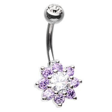 Pastel Crystal Flower Belly Rings - Fixed (non-dangle) Belly Bar. Navel Rings Australia.