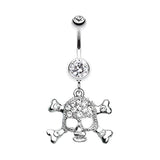 Crystallised Demonic Skull Belly Bar - Dangling Belly Ring. Navel Rings Australia.