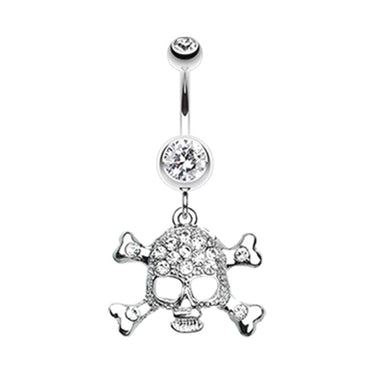 Crystallised Demonic Skull Belly Bar - Dangling Belly Ring. Navel Rings Australia.