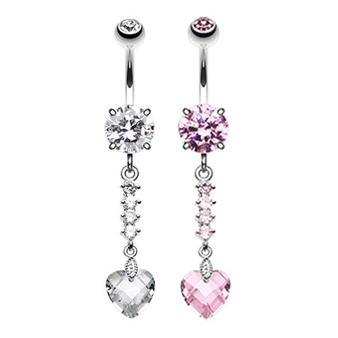 Crystal Heart Journey Navel Bar - Dangling Belly Ring. Navel Rings Australia.