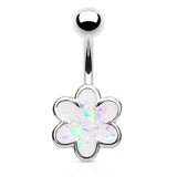 Illuminated Opal Daisy Belly Button Ring - Fixed (non-dangle) Belly Bar. Navel Rings Australia.