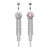 Bedazzled Waterfall Belly Button Bar - Dangling Belly Ring. Navel Rings Australia.