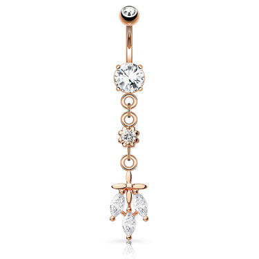 Jungle Journey Belly Bar with Rose Gold Plating - Dangling Belly Ring. Navel Rings Australia.