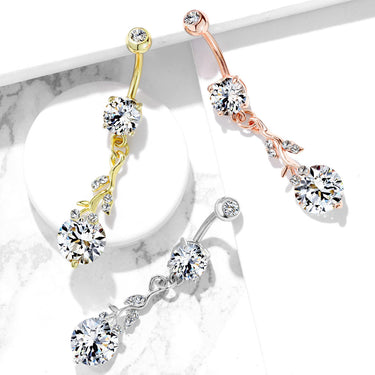 Classic Vine Belly Dangle with Rose Gold Plating - Dangling Belly Ring. Navel Rings Australia.