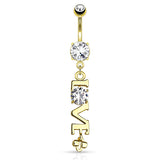 LOVE Message Belly Dangle with Gold Plating - Dangling Belly Ring. Navel Rings Australia.