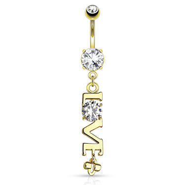 LOVE Message Belly Dangle with Gold Plating - Dangling Belly Ring. Navel Rings Australia.