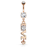 LOVE Message Belly Dangle with Rose Gold Plating - Dangling Belly Ring. Navel Rings Australia.