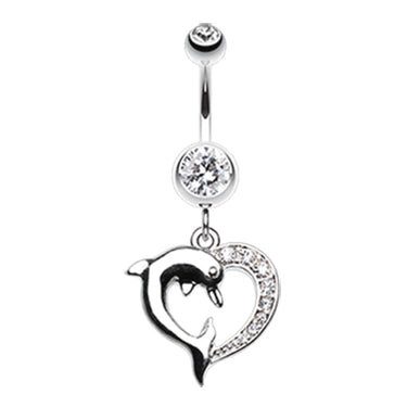 Marine Lovers Dolphin Dangly Belly Ring - Dangling Belly Ring. Navel Rings Australia.