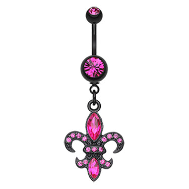 Blackline Fleur De Lis Belly Button Bar - Dangling Belly Ring. Navel Rings Australia.