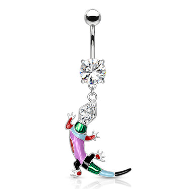 Mozaic Rainbow Gecko Navel Ring - Dangling Belly Ring. Navel Rings Australia.
