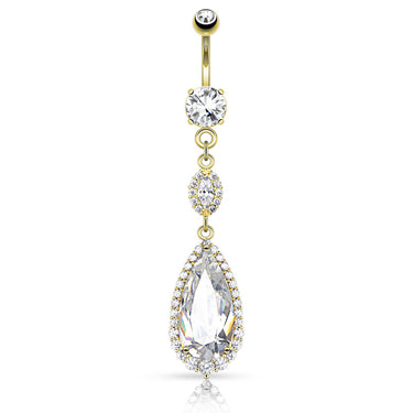 Sydney's Diamond Lust Belly Bar with Gold Plating - Dangling Belly Ring. Navel Rings Australia.