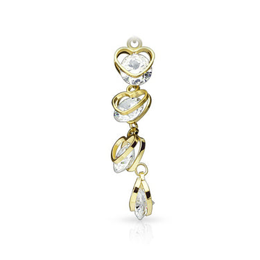 Collapsing Hearts Belly Bar with Gold Plating - Dangling Belly Ring. Navel Rings Australia.