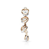 Collapsing Hearts Belly Bar with Rose Gold Plating - Dangling Belly Ring. Navel Rings Australia.
