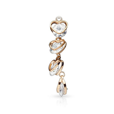 Collapsing Hearts Belly Bar with Rose Gold Plating - Dangling Belly Ring. Navel Rings Australia.