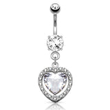 Heart Full of Love Belly Ring in 14K White - Dangling Belly Ring. Navel Rings Australia.