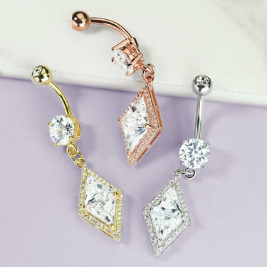 Diamonds Forever Belly Drop with Gold Plating - Dangling Belly Ring. Navel Rings Australia.