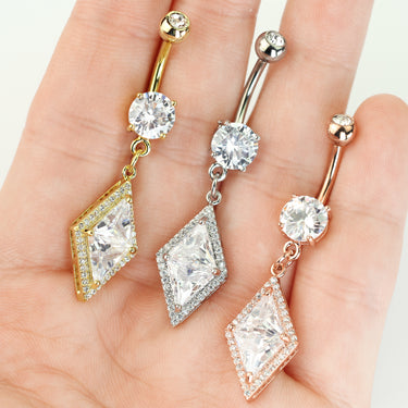 Diamonds Forever Belly Drop with Gold Plating - Dangling Belly Ring. Navel Rings Australia.